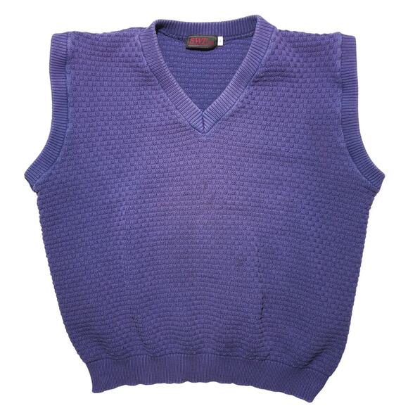 swp Other - SWP USA Textured Knit Sweater Vest Men’s L Purple V-Neck Vintage Loose Fit